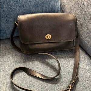 Vintage Coach Black Leather Crossbody Satchel
